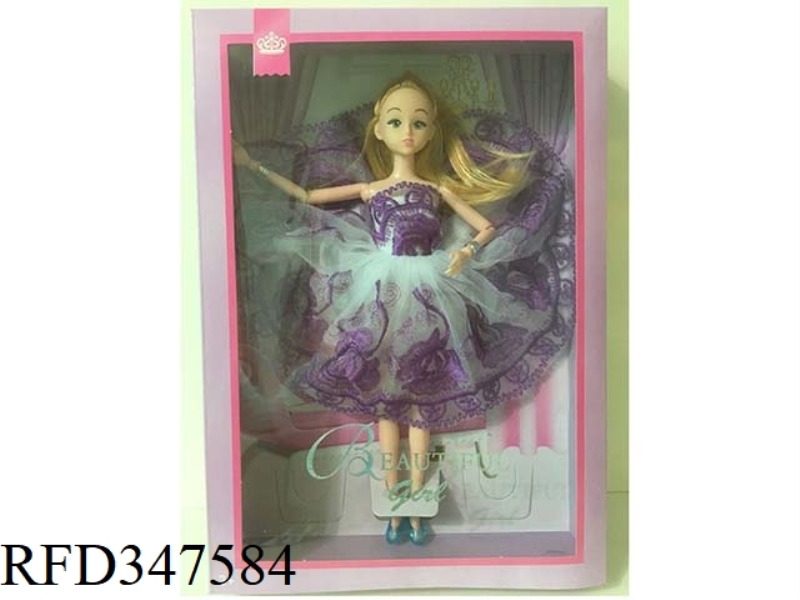 11 INCH ARTICULATED FASHION BARBIE (PURPLE SKIRT, HAND STRAP, CRYSTAL SHOES)