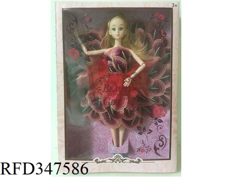 11 INCH ARTICULATED FASHION BARBIE (RED DRESS, HAND STRAP, CRYSTAL SHOES)