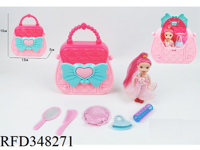 EXQUISITE STORAGE DRESSING BAG PLUS SOLID BODY THREE AND A HALF INCH LONG-HAIRED KELLY DOLL MIRROR,