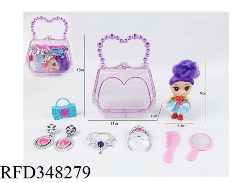 EXQUISITE TRANSPARENT BAG PLUS TWO AND A HALF INCH CONFUSED DOLL PLUS DRESSING ACCESSORIES