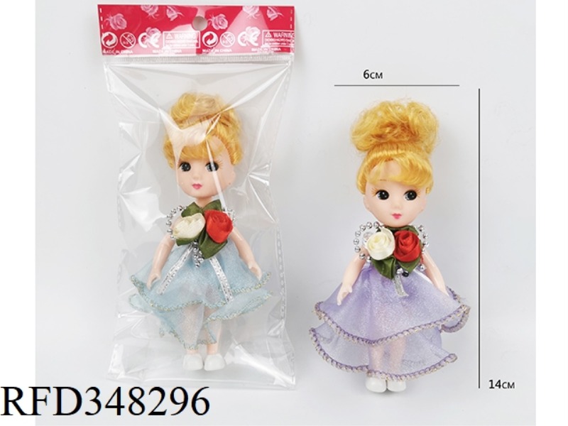 FOUR-INCH SOLID GLASS SILK DRESS WITH BANGS HAIRSTYLE JENNY DOLL PLUS CORSAGE