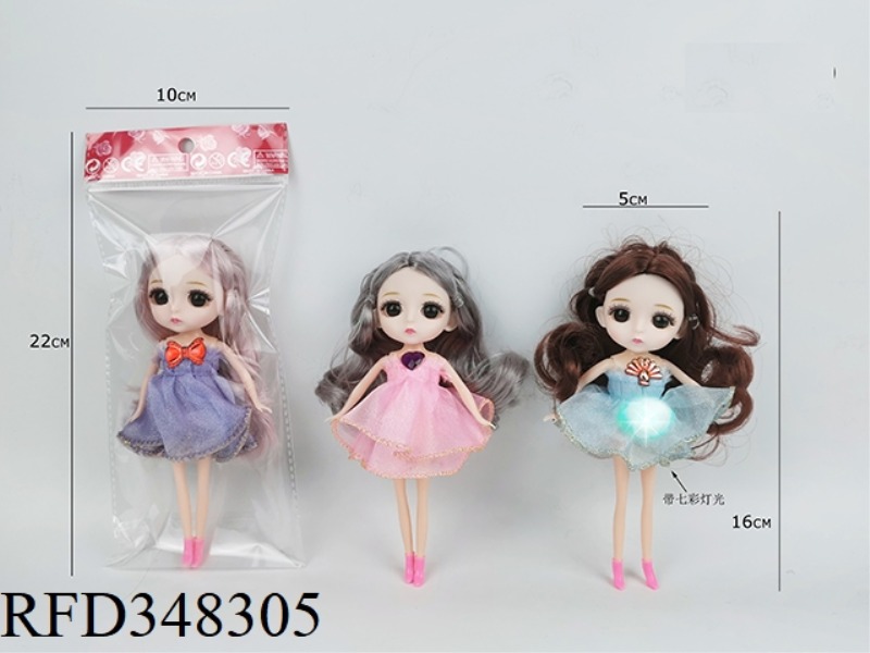 7 INCH SOLID BODY CUTE BABY 3D REAL EYE DOLL WITH LIGHT, HANGING FLOWER HAIRSTYLE, GLASS SILK CLOTH,