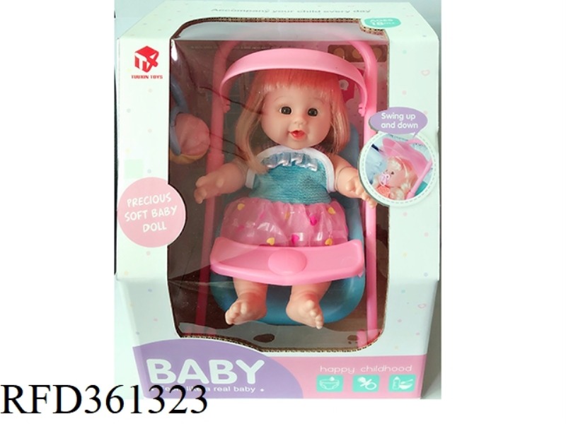 28CM FULLY ENAMELED BABY GIRL WITH CART WITH IC