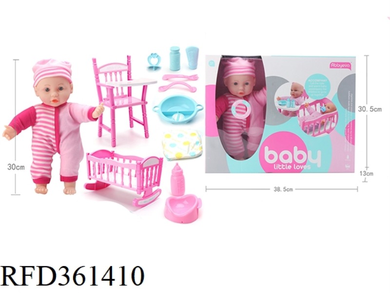 30CM COTTON BODY DOLL WITH BED CHAIR WITH ACCESSORIES WITH 4 SOUND IC