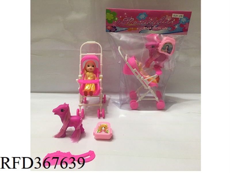 3 INCH SMALL BARBIE WITH CART + 3 PIECE SET