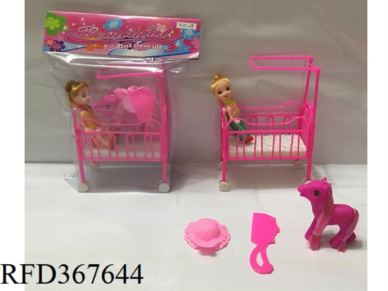 3 INCH SMALL BARBIE WITH WHEELED CAR + 3 PIECE SET