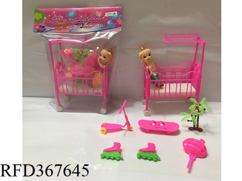 3 INCH SMALL BARBIE WITH WHEELS + 6 SETS