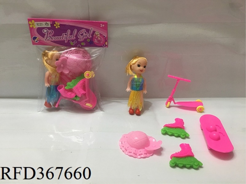 3 INCH SMALL BARBIE WITH 5 PIECE SET