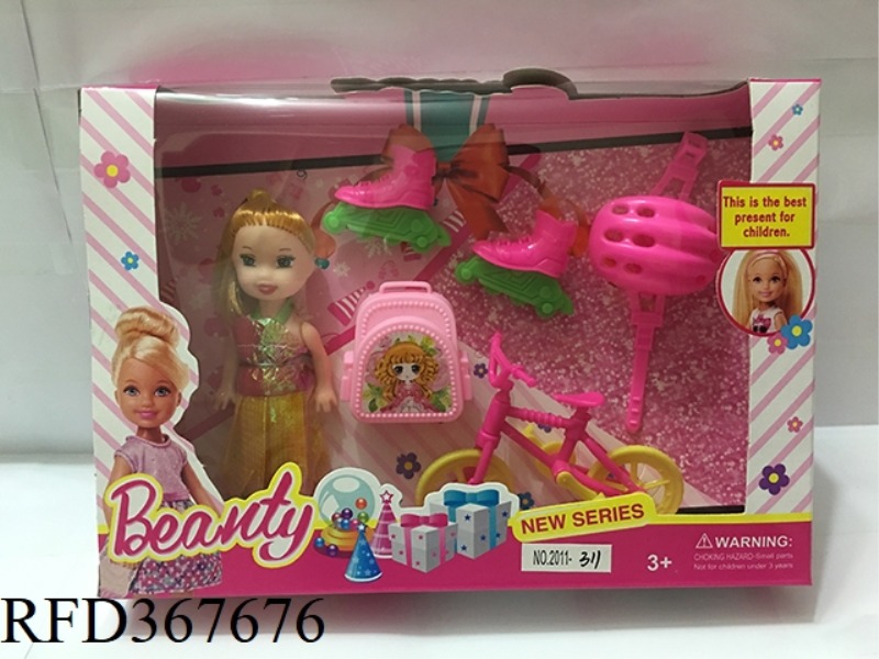 3 INCH SMALL BARBIE WITH 5 PIECE SET