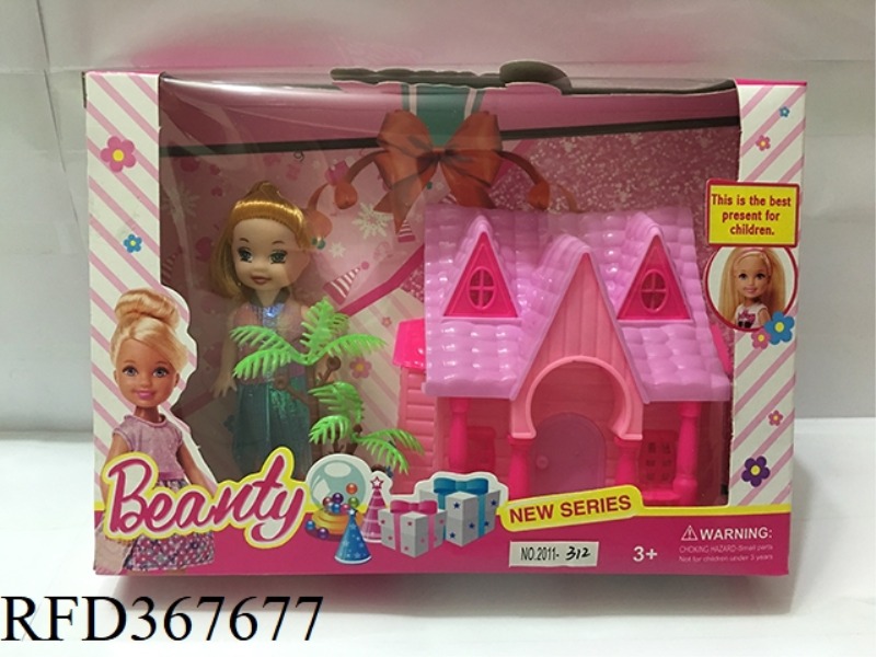 3 INCH SMALL BARBIE WITH CASTLE + TREE