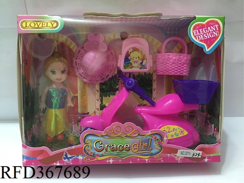 3 INCH SMALL BARBIE WITH MOTORCYCLE + 3 SETS