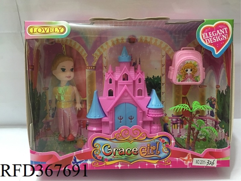 3 INCH SMALL BARBIE WITH CASTLE + TREE SCHOOLBAG