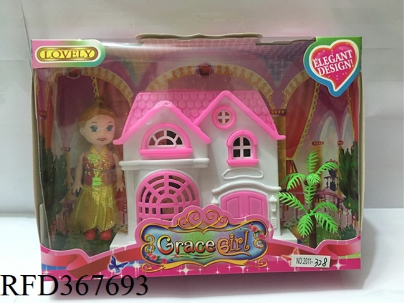3 INCH SMALL BARBIE WITH CASTLE + TREE