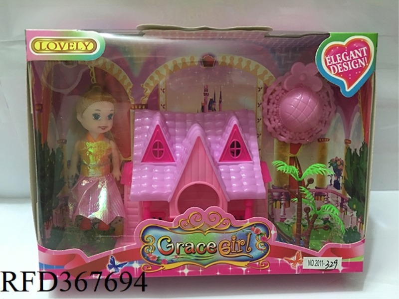 3 INCH SMALL BARBIE WITH CASTLE + TREE HAT