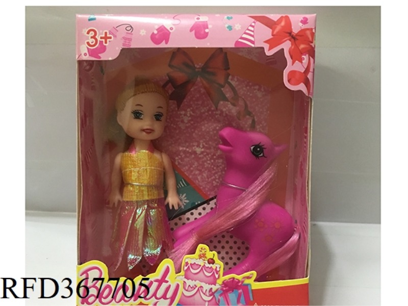 3 INCH SMALL BARBIE WITH SUGAR GUM HORSE