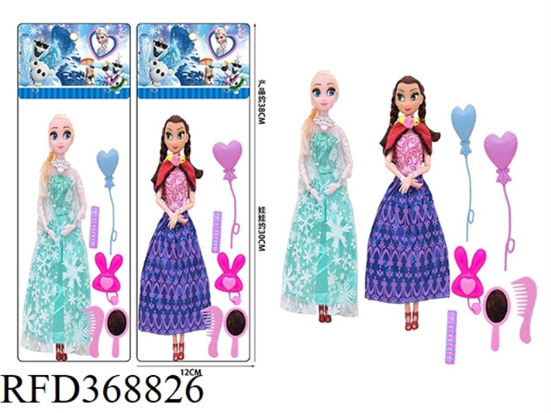 11.5 INCH SOLID BODY FROZEN BARBIE PRINCESS WITH BALLOONS AND TWO TYPES OF ACCESSORIES