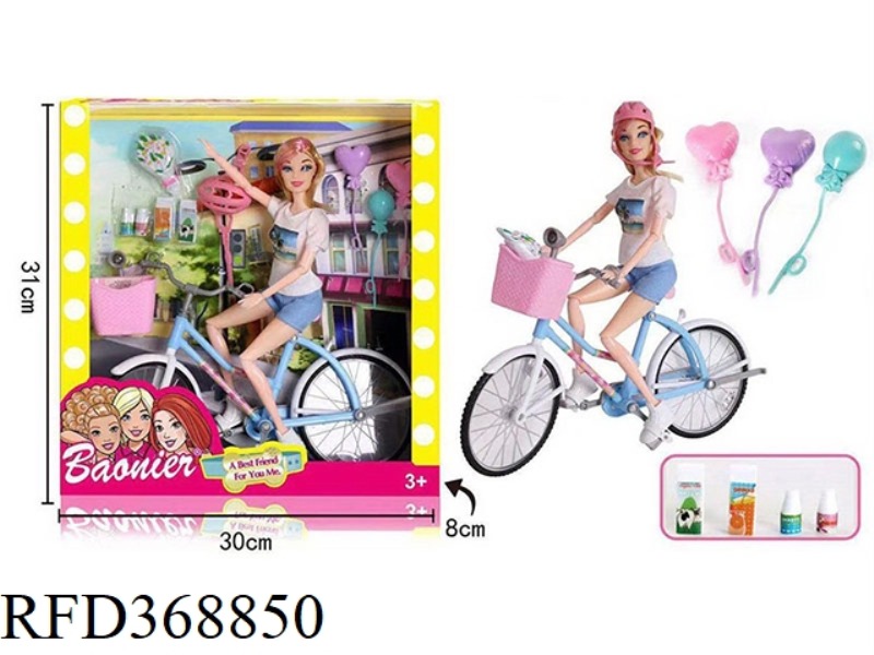 11.5-INCH 12-JOINT SOLID BODY OUTING RIDING BARBIE WITH BICYCLE HELMET BALLOON