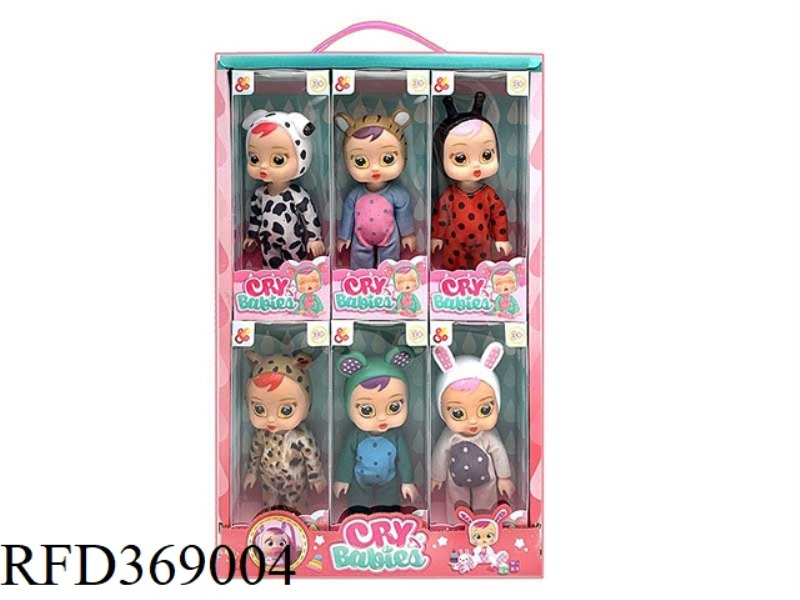 6-INCH SOLID BODY CRYING DOLL ANIMAL THEME SIX MIXED 12PCS