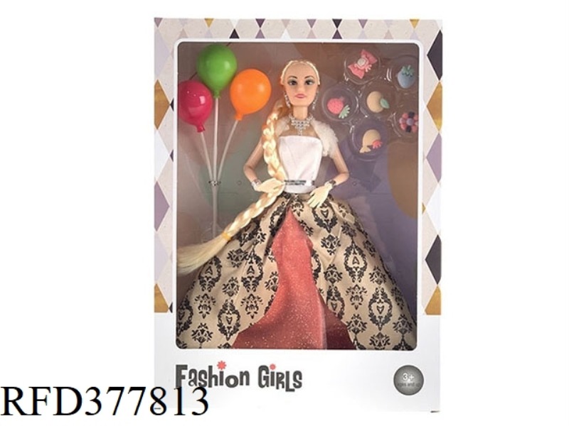 11.5-INCH 9-JOINT REAL WEDDING DRESS WITH BIG BRAID BARBIE WITH BALLOONS AND HAIRPIN ACCESSORIES