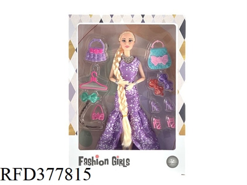 11.5-INCH 9-JOINT SOLID DRESS WITH BIG BRAID BARBIE WITH HANDBAG, SHOE BAG, HANGER AND OTHER BLISTER
