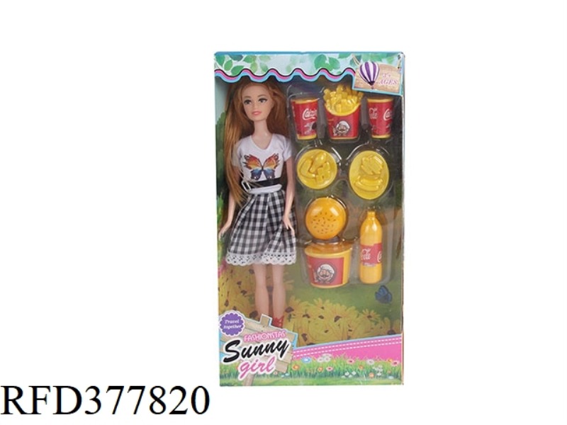 11.5 INCH SOLID FASHION BARBIE WITH FAST FOOD BLISTER ACCESSORIES
