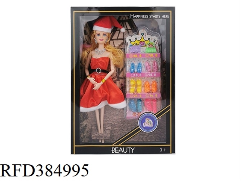 11.5-INCH 9-JOINT SOLID BODY CHRISTMAS FASHION BARBIE WITH NECKLACE, EARRINGS, BRACELET, SHOE BLISTE