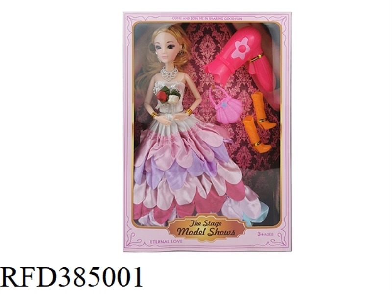 11.5-INCH 9-JOINT REAL WEDDING DRESS BARBIE WITH NECKLACE, EARRINGS, BRACELET, HAIR DRYER, BAG, BOOT