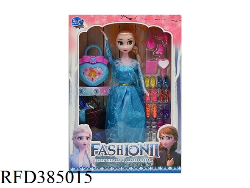 11.5-INCH 9-JOINT SOLID BODY FROZEN BARBIE WITH CLOTHES HANGING COSMETIC BAG, SHOE BLISTER