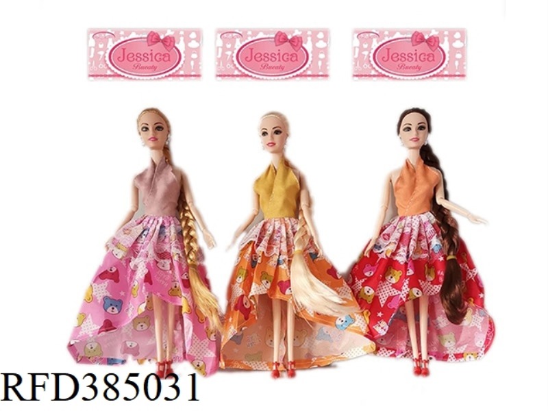 11.5-INCH 9-JOINT SOLID FASHION DRESS BARBIE WITH EARRINGS 3 ASSORTED
