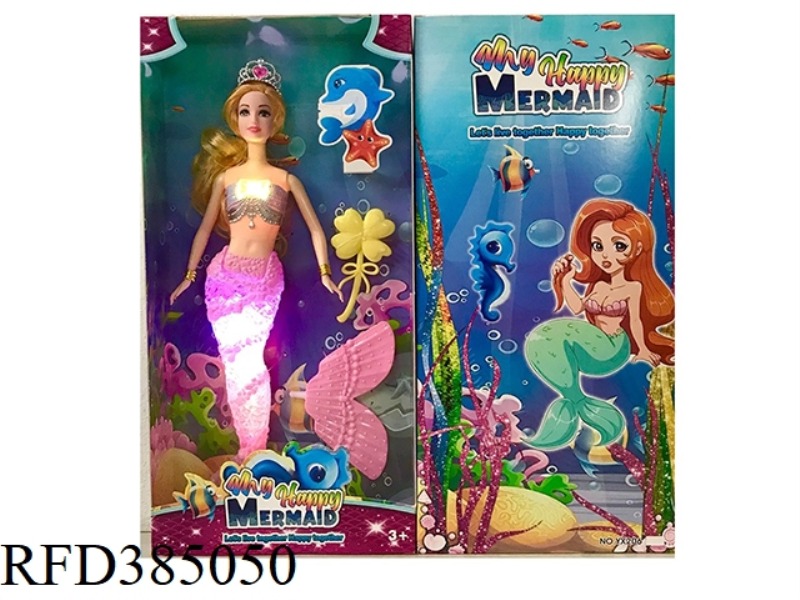 14 INCH SOLID MERMAID BARBIE WITH LIGHT AND MUSIC CROWN COMB COMBO TAIL
