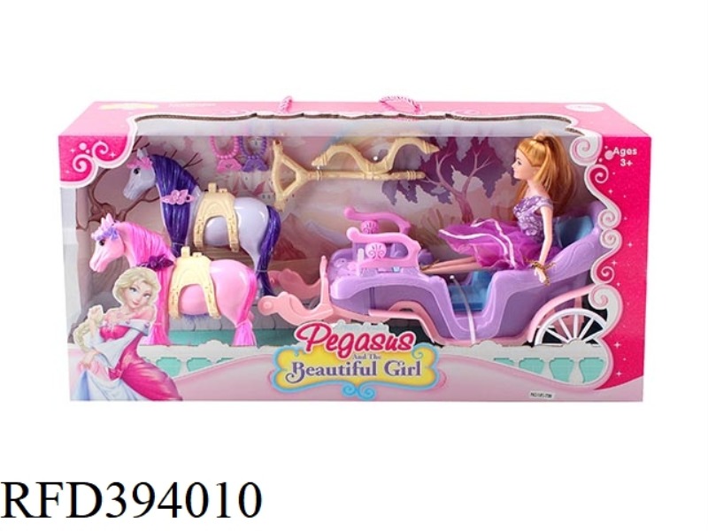 DOUBLE HORSE OPEN CARRIAGE + BARBIE + LIGHT AND MUSIC