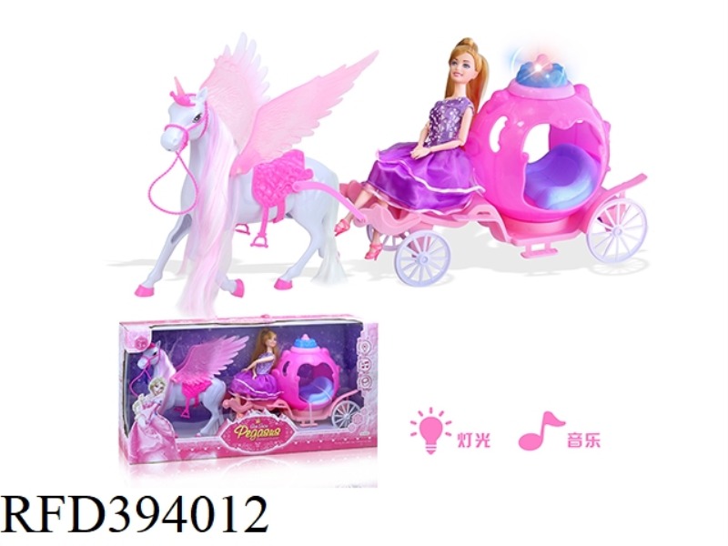 PEGASUS BALL CARRIAGE + 12 JOINT BARBIE + LIGHT AND MUSIC