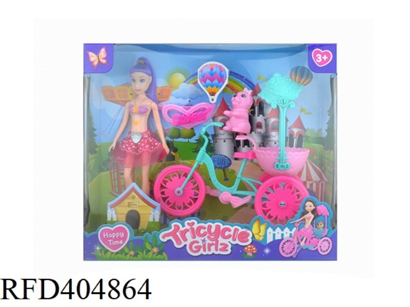 8 INCH BARBIE + CARTOON TRICYCLE SET 3 COLORS MIXED
