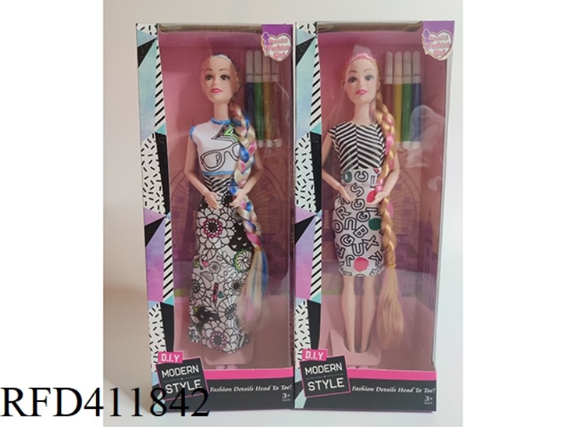 11-INCH SOLID BODY JOINT BARBIE DIY SERIES WITH COLORING PEN {SKIRT CAN BE COLORED} 2 TYPES MIXED