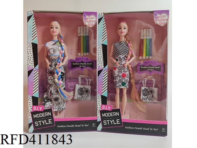 11 INCH SOLID BODY JOINT BARBIE DIY SERIES WITH COLORING PEN AND BAG {SKIRT CAN BE COLORED} 2 TYPES