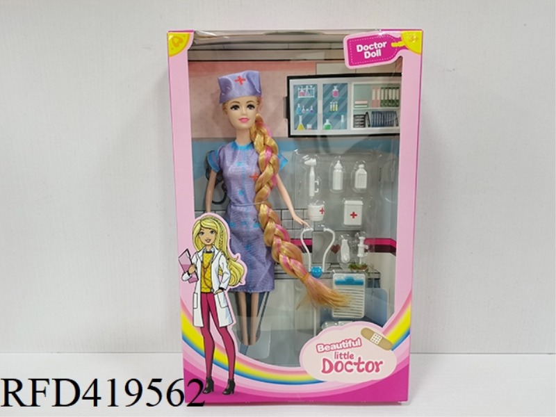 11.5-INCH JOINT BRAIDED NURSE BARBIE WITH MEDICAL EQUIPMENT AND BLISTER