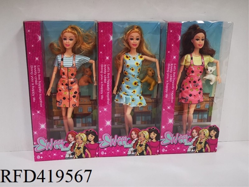 11.5-INCH ELEVEN-JOINT PET SERIES FASHION BARBIE GIRL WITH PET DOG THREE MIXES