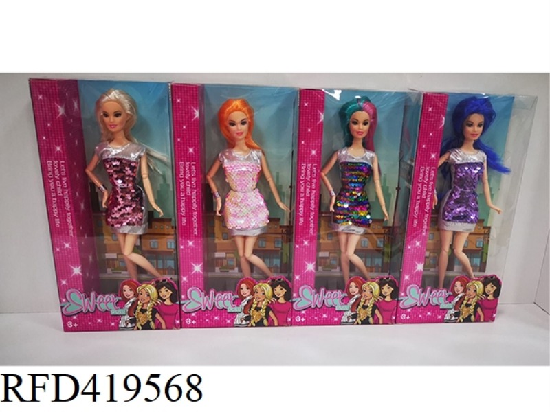 11.5-INCH ELEVEN-JOINT FASHION BARBIE COLOR CHANGING GLITTER SHORT SKIRT WITH BRACELET FOUR MIXED