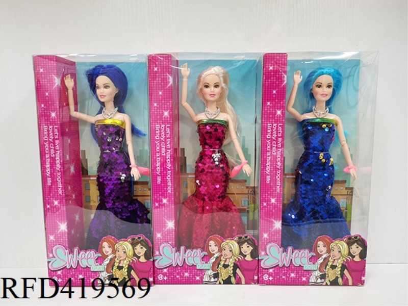 11.5-INCH ELEVEN-JOINT FASHION BARBIE COLOR-CHANGING SEQUIN DRESS LONG DRESS WITH NECKLACE + BAG THR