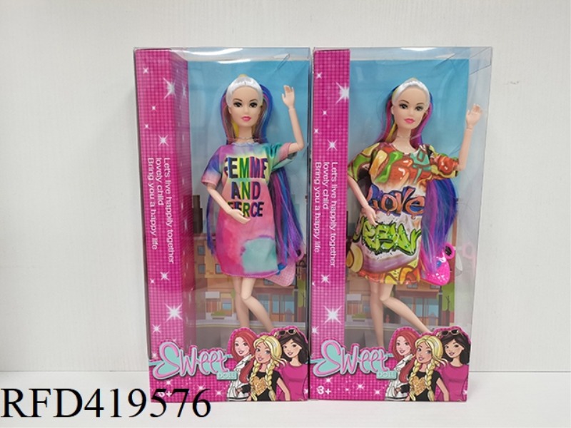 11.5-INCH ELEVEN-JOINT FASHION BARBIE TIE-DYE GIRL WITH COLORFUL LONG HAIR (TWO STYLES MIXED) WITH B
