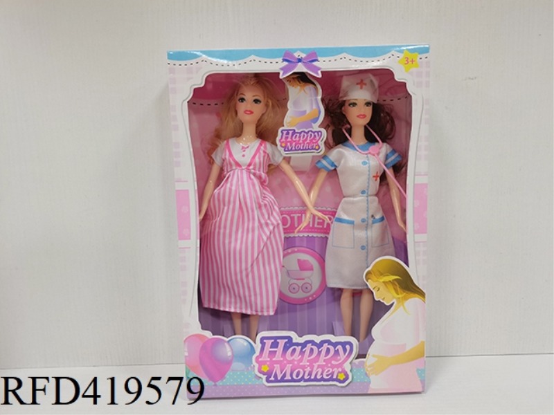 11.5-INCH FASHIONABLE PREGNANT WOMAN BARBIE (WITH A BABY IN HER BELLY) + MISS NURSE DOUBLE PACK