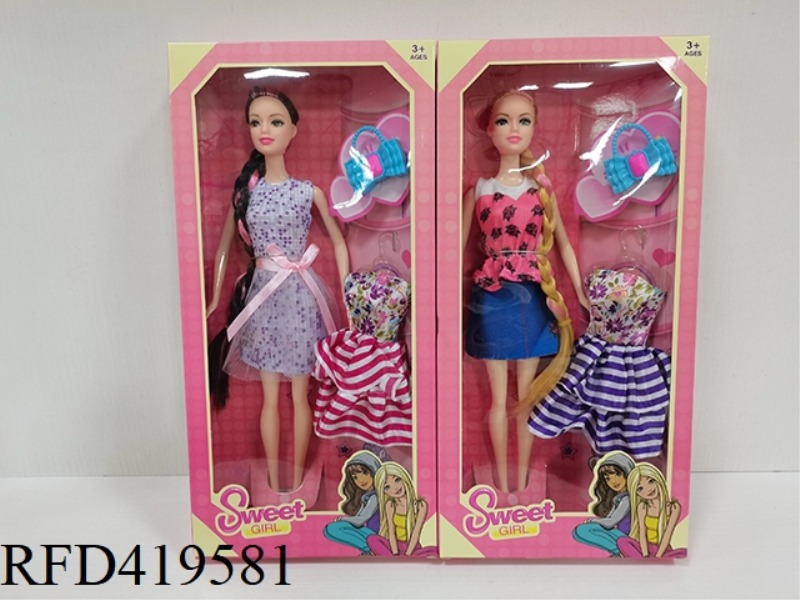 11.5-INCH LONG BRAIDED FASHION BARBIE GIRL WITH DRESS-UP DRESS + BAG (TWO STYLES MIXED)