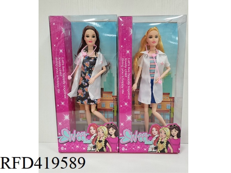 11.5-INCH ELEVEN-JOINT REAL-BODY DOCTOR BARBIE DOLL WITH STETHOSCOPE (TWO TYPES ASSORTED)