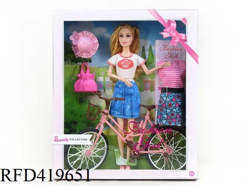 NEW 11 INCH SOLID BODY 11 JOINT SHORT GIRL WITH HAT, HANDBAG, BICYCLE