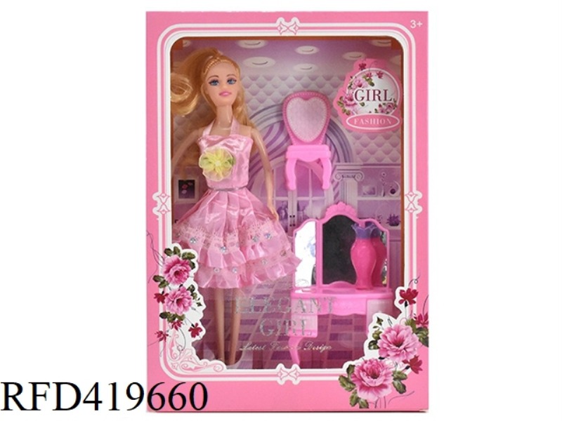 11.5 INCH SOLID BODY FASHION ACTIVE SKIRT BARBIE WITH DRESSING TABLE SET ACCESSORIES