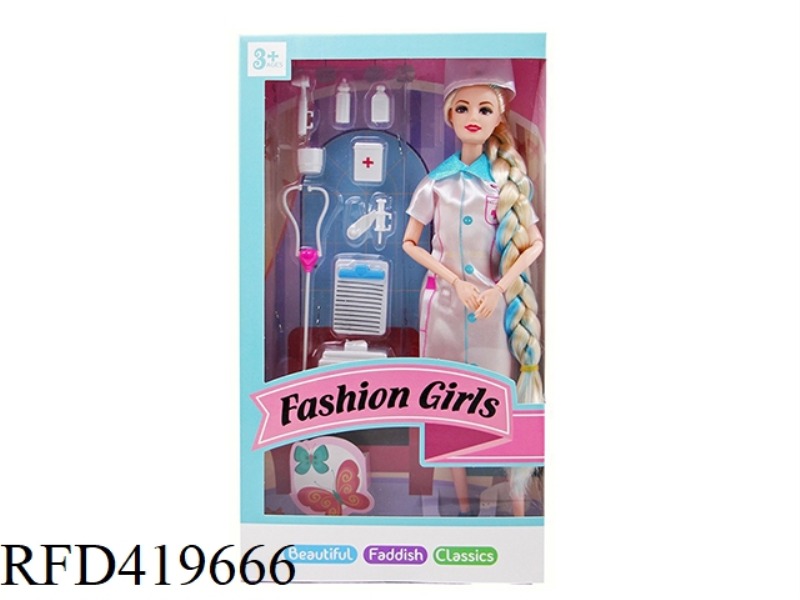 11.5 INCH SOLID BODY 9 JOINT NURSE BARBIE WITH MEDICAL BLISTER ACCESSORIES