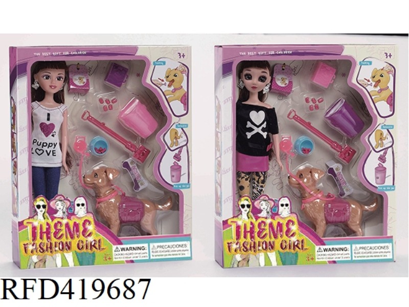HIGH-END THEME 11.5-INCH REAL HAND 3D EYEBALLS AMY FASHION BARBIE WITH EARRINGS, PET DOG BLISTER ACC