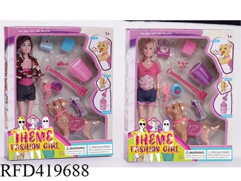 HIGH-END THEME 11.5-INCH REAL HAND FASHION BARBIE WITH EARRINGS, BRACELETS, PET DOG BLISTER ACCESSOR