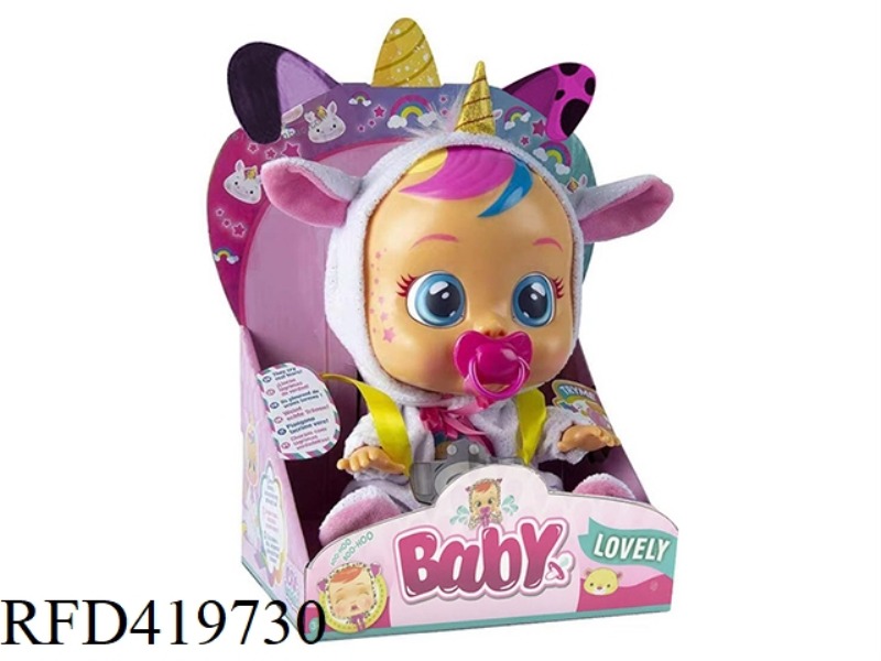 THE 2ND GENERATION UNICORN 14-INCH VINYL CRYING DOLL WITH 4 SOUNDS OF MUSIC WITH PACIFIER DOLL WITH