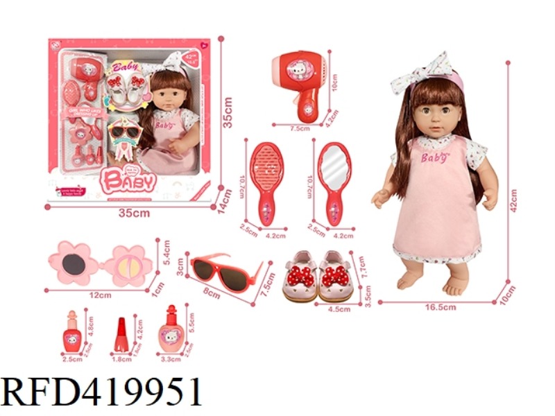 16.5 INCH COTTON BODY DOLL + FLAT SANDALS + ACCESSORIES